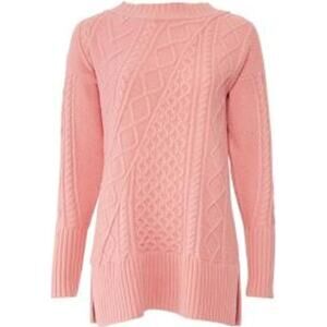 J.Crew Cable-Knit Patchwork Tunic Sweater Wool Oversized Side Slit Coral S